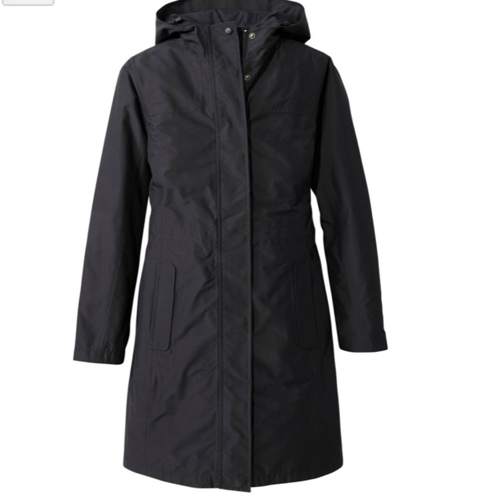 L.L. Bean Black Hooded Women’s Long Trench Raincoat Size Medium Regular